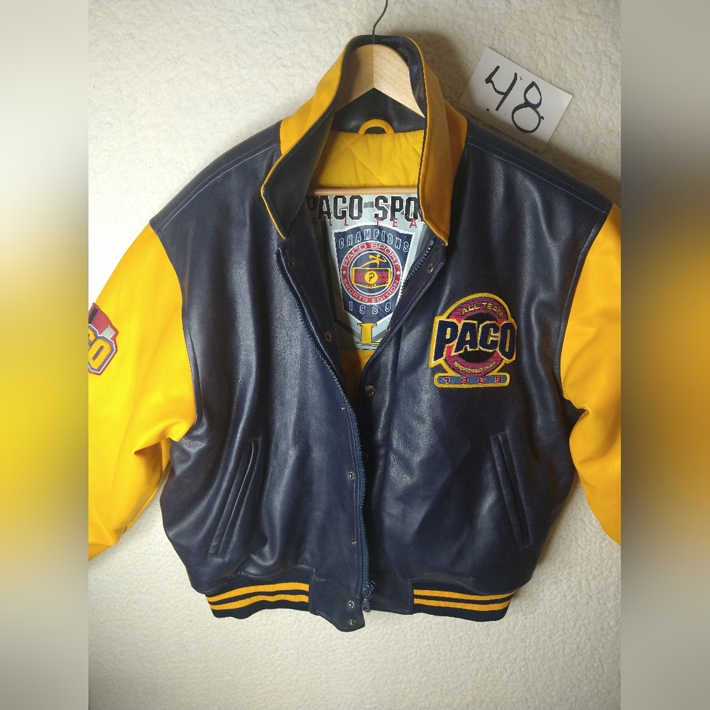 Paco Varsity Jacket 1989 All Star Sport Edition Vintage Yellow Blue Size Large